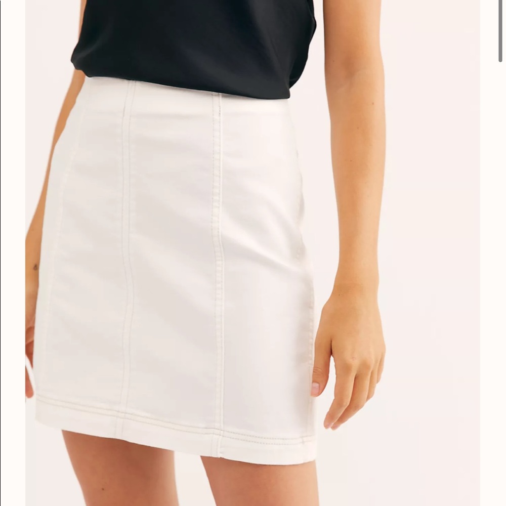 White free people denim white mini skirt
